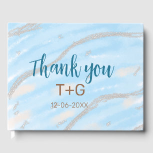 Aqua gold thank you add couple name date year text guest book