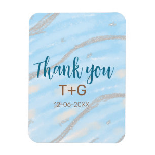 Aqua gold thank you add couple name date year text magnet