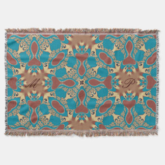 Aqua Gold Tribal Geometric Woven Throw Blanket