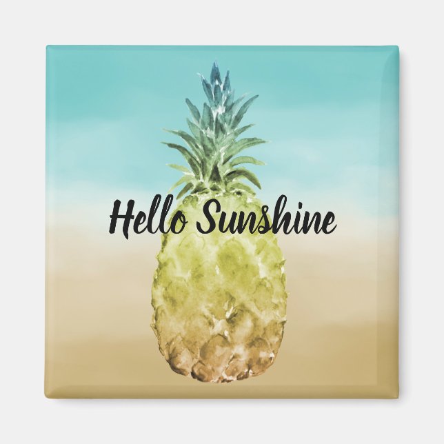 Aqua gold tropical watercolor ombre pineapple magnet (Front)
