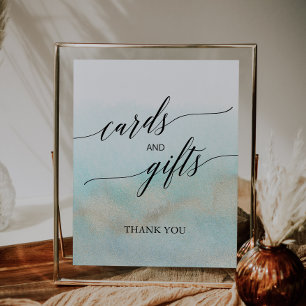 Aqua & Gold Watercolor Beach Cards and Gifts Sign