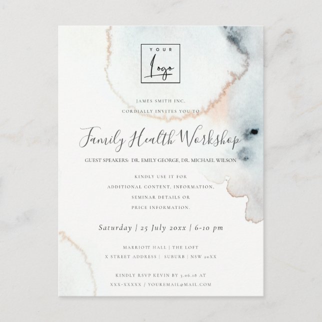 AQUA GOLD WATERCOLOUR BRUSH WORKSHOP EVENT LOGO POSTCARD (Front)