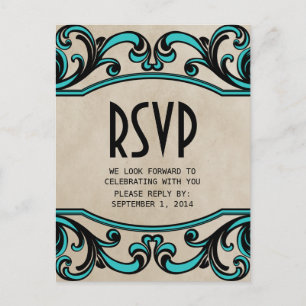 Aqua Gothic Swirls RSVP Postcard