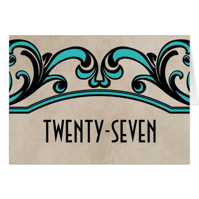 Aqua Gothic Swirls Table Number Card (Front Horizontal)