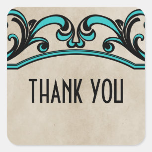 Aqua Gothic Swirls Thank You Stickers