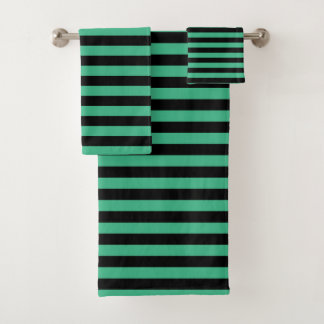 Aqua Green and Black Stripes Bath Towel Set
