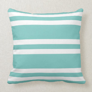 Aqua Green and White Striped Cushion