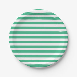 Aqua Green and White Stripes Paper Plate