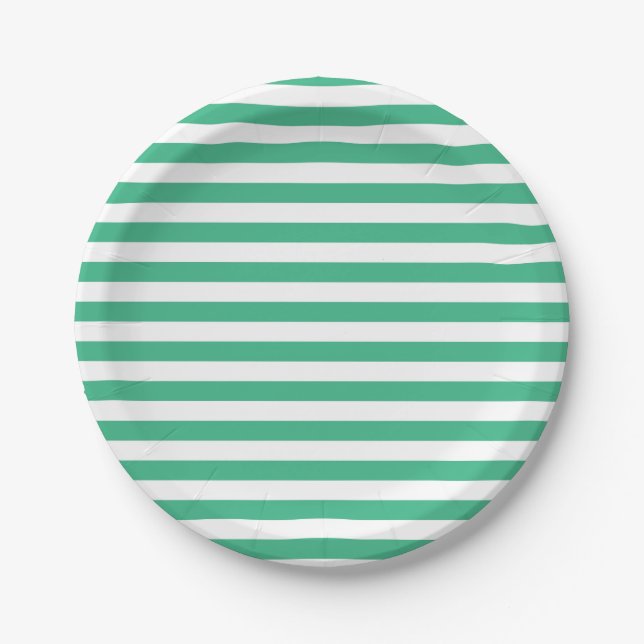 Aqua Green and White Stripes Paper Plate (Front)