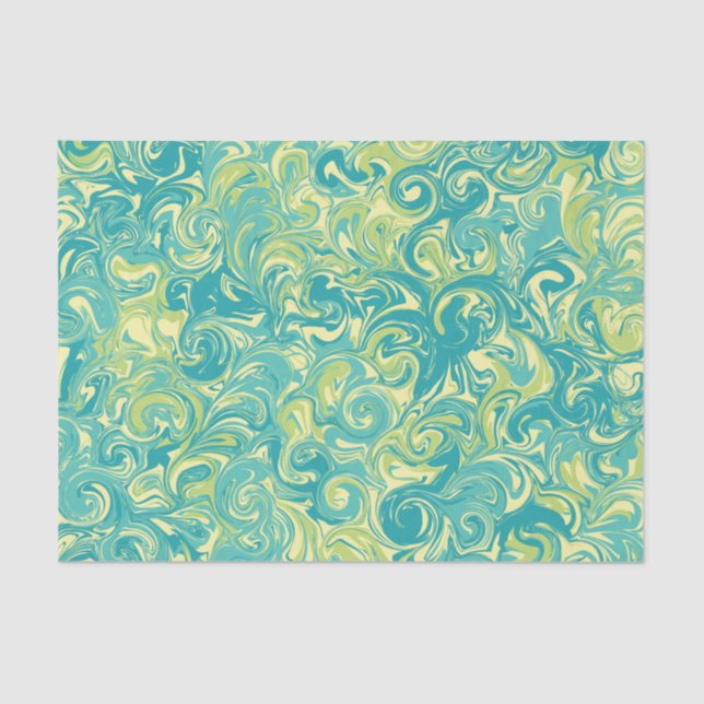 Aqua, Green, and Yellow Marble Swirl Tissue Paper (Front)