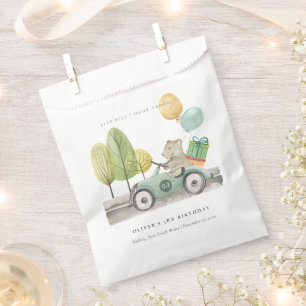 Aqua Green Any Age Birthday Party Teddy Car Favour Bags