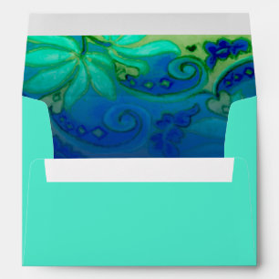 Aqua Green Blue Floral Watercolor Envelope