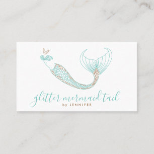 Aqua Green Brown Tail Mermaid Business Card