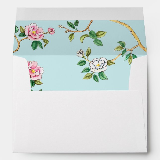 Aqua & Green Chinoiserie lined Wedding  Envelope (Back (Bottom))