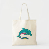 Aqua Green Dolphin Arching Over Rainbow Water