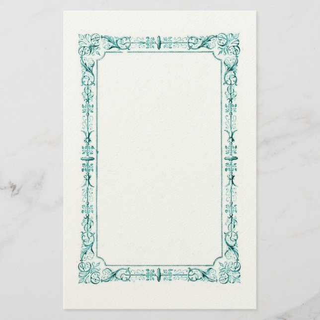 Aqua Green Fancy Frame Stationery (Front)
