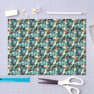 Aqua Green Faux Gold Watercolor Decoupage  Tissue Paper