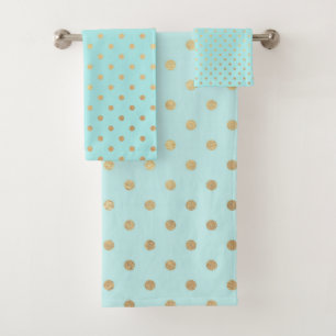 AQUA GREEN GOLD SPOT TOWEL SET
