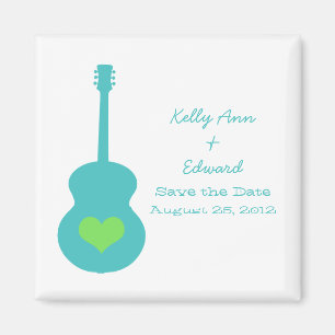 Aqua/Green Guitar Heart Save the Date Magnet
