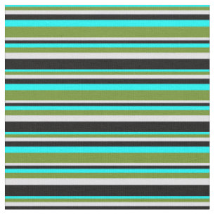 Aqua, Green, Lavender, and Black Striped Pattern Fabric