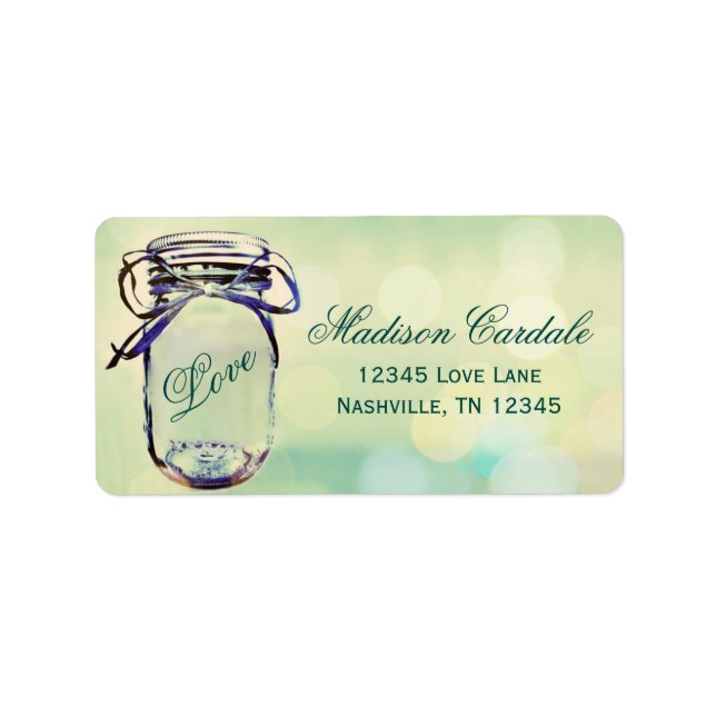 Aqua Green Mason Jar Wedding Return Address Labels (Front)