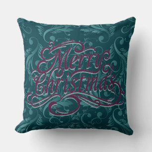 Aqua Green Merry Christmas Decorative Pillow. Cushion