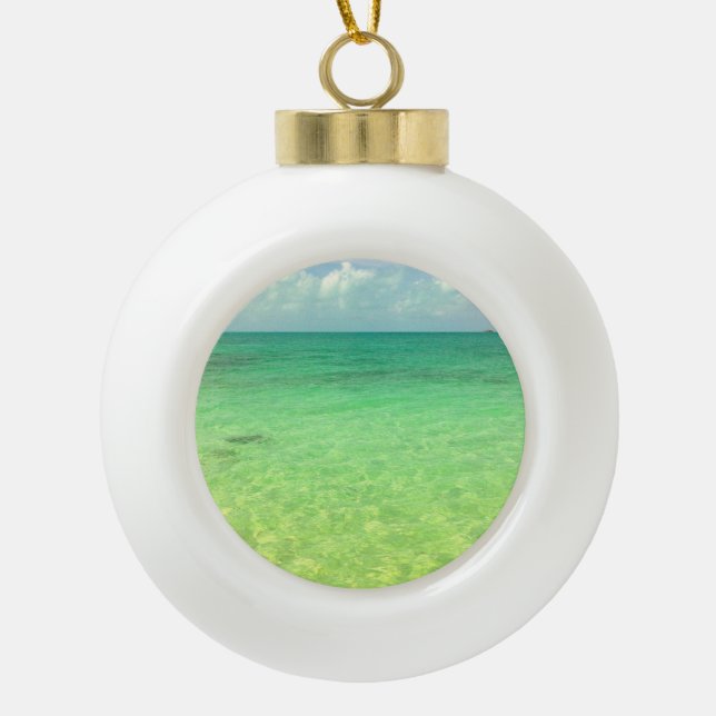 Aqua Green Ocean | Turks and Caicos Photo Ceramic Ball Christmas Ornament (Front)
