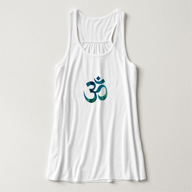 Aqua & Green Om Symbol Flowy Yoga Tank Top (Design Front)