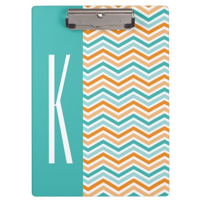 Aqua Green & Orange Chevron Stripes Clipboard (Front)