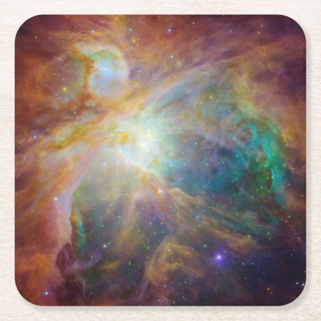 Aqua Green Orion Nebula Celestial Photo Square Paper Coaster (Front)