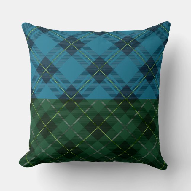 Aqua/Green Plaid/ Reversible Aqua Pillow (Front)