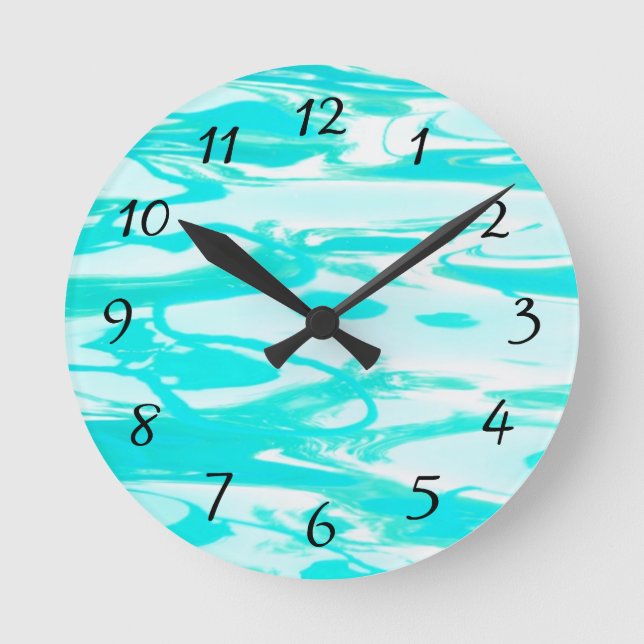 Aqua Green Pool Water Abstract Background Round Clock (Front)