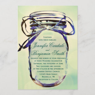 Aqua Green Rustic Mason Jar Wedding Invitations