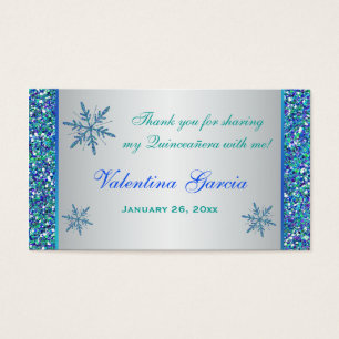 Aqua Green Silver Snowflakes Quinceanera Favour Ta