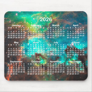 Aqua Green Star Cluster Celestial 2026 Calendar Mouse Pad