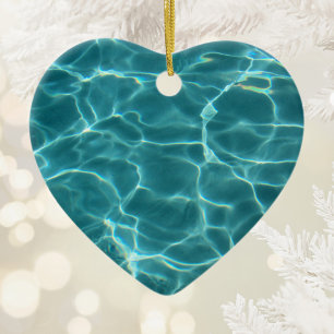 Aqua Green Swimming Pool Photo Heart Ceramic Tree Decoration