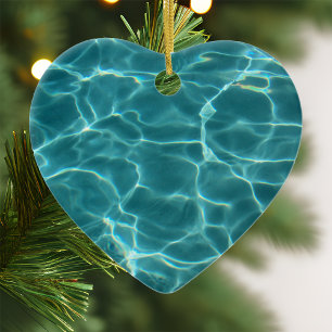 Aqua Green Swimming Pool Photo Heart Ceramic Tree Decoration