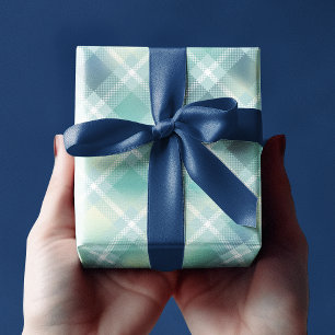 Aqua Green Tartan Plaid Pattern Custom Monogram Wrapping Paper