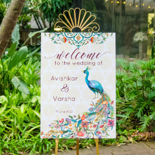 Aqua green teal Arabian floral peacock welcome  Poster