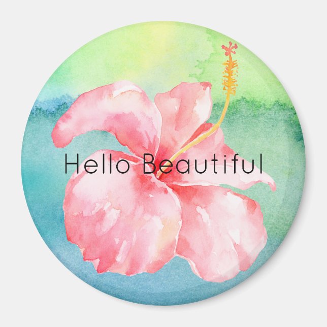 Aqua Green Tie dye Pink Hibiscus Floral Magnet (Front)