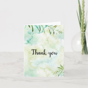 Aqua Green Tropical Leaves Watercolor Thank you