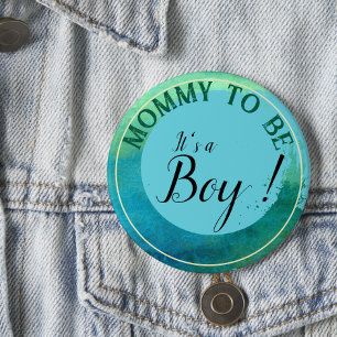 Aqua Green Watercolor 'It's a Boy' for Mommy 7.5 Cm Round Badge