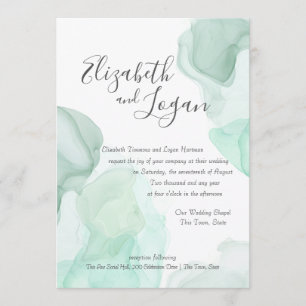 Aqua Green Watercolor Motion Abstract Wedding Invitation