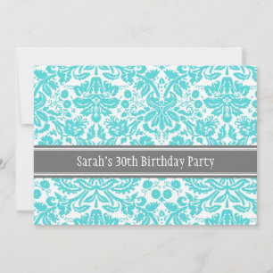 Aqua Grey 30th Birthday Party Invitation