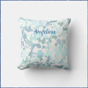 Aqua Grey and White Abstract Geometric Cushion