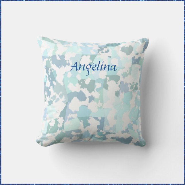 Aqua Grey and White Abstract Geometric Cushion (Creator Uploaded)