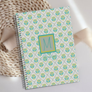 Aqua Grey Chartreuse Trendy Monogram Planner