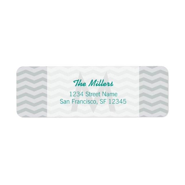 Aqua grey chevron monogram return address labels (Front)
