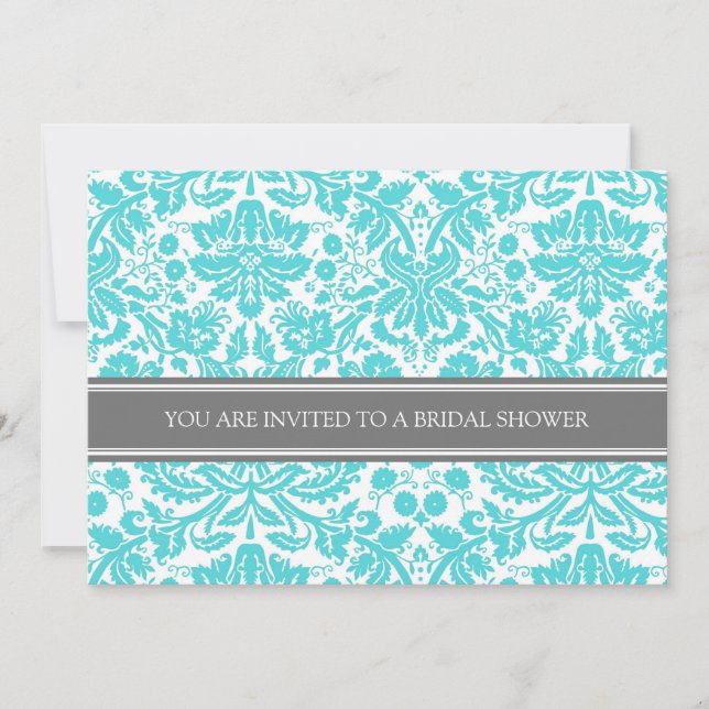 Aqua Grey Damask Bridal Shower Invitation (Front)