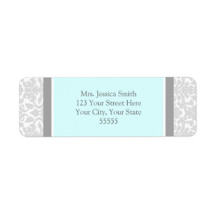 Aqua Grey Damask Custom Return Address Labels